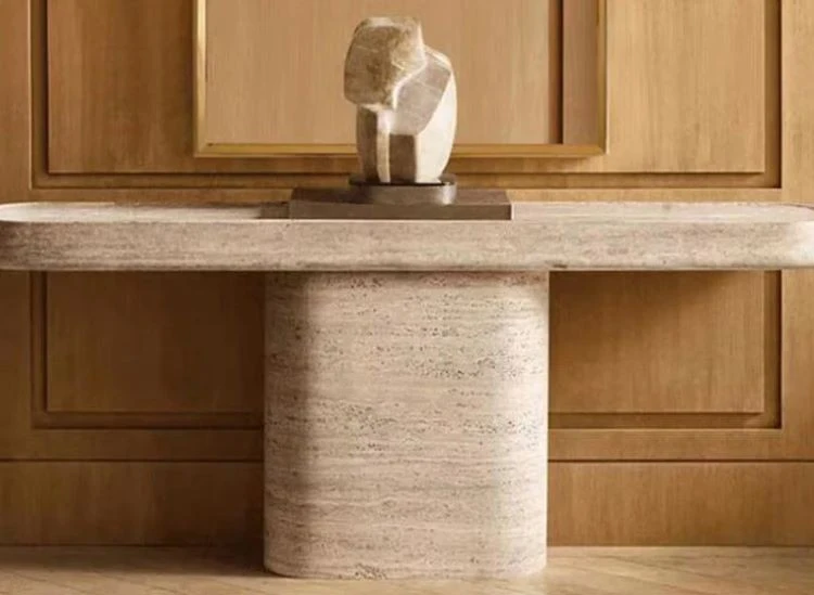 Entryway Table Rectangular Travertine Plinth Console Table Interior Design