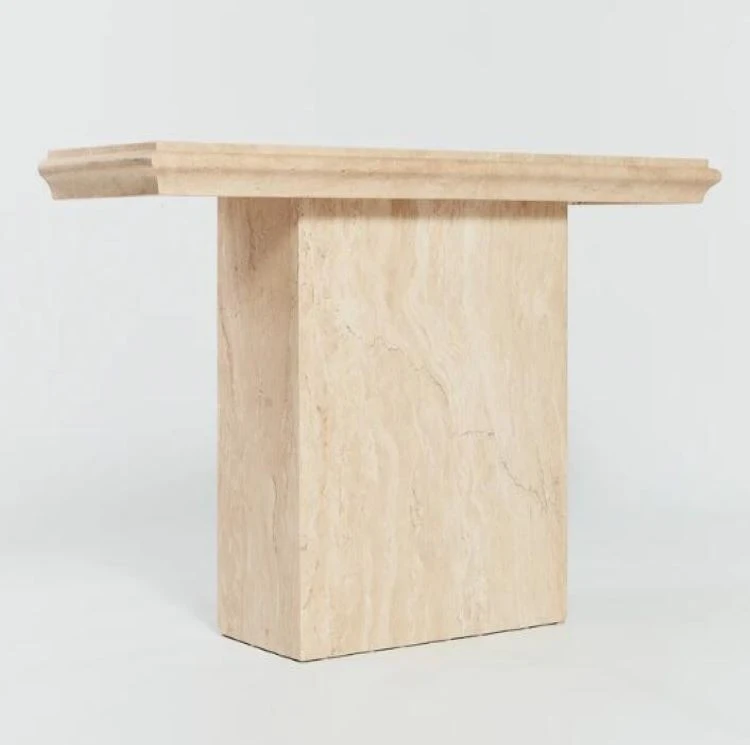 Polished travertine console living room table